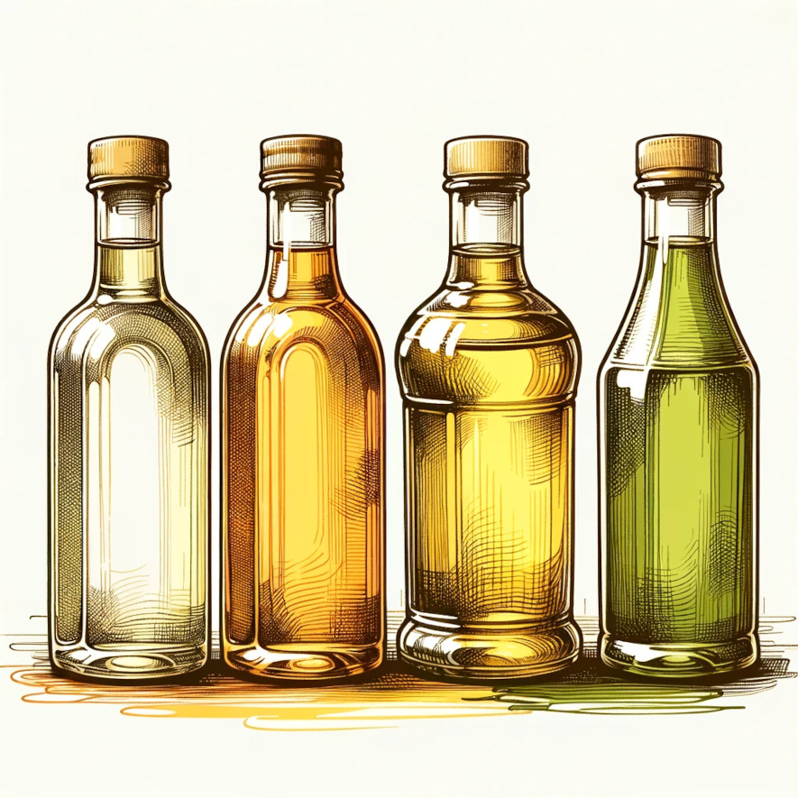 fyra flaskor med olika oljor